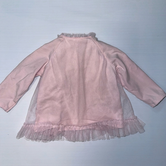 Girl Mud Pie Blouse 3-6M Pink ruffle baby flowers fancy tulle embellishment - Picture 7 of 9